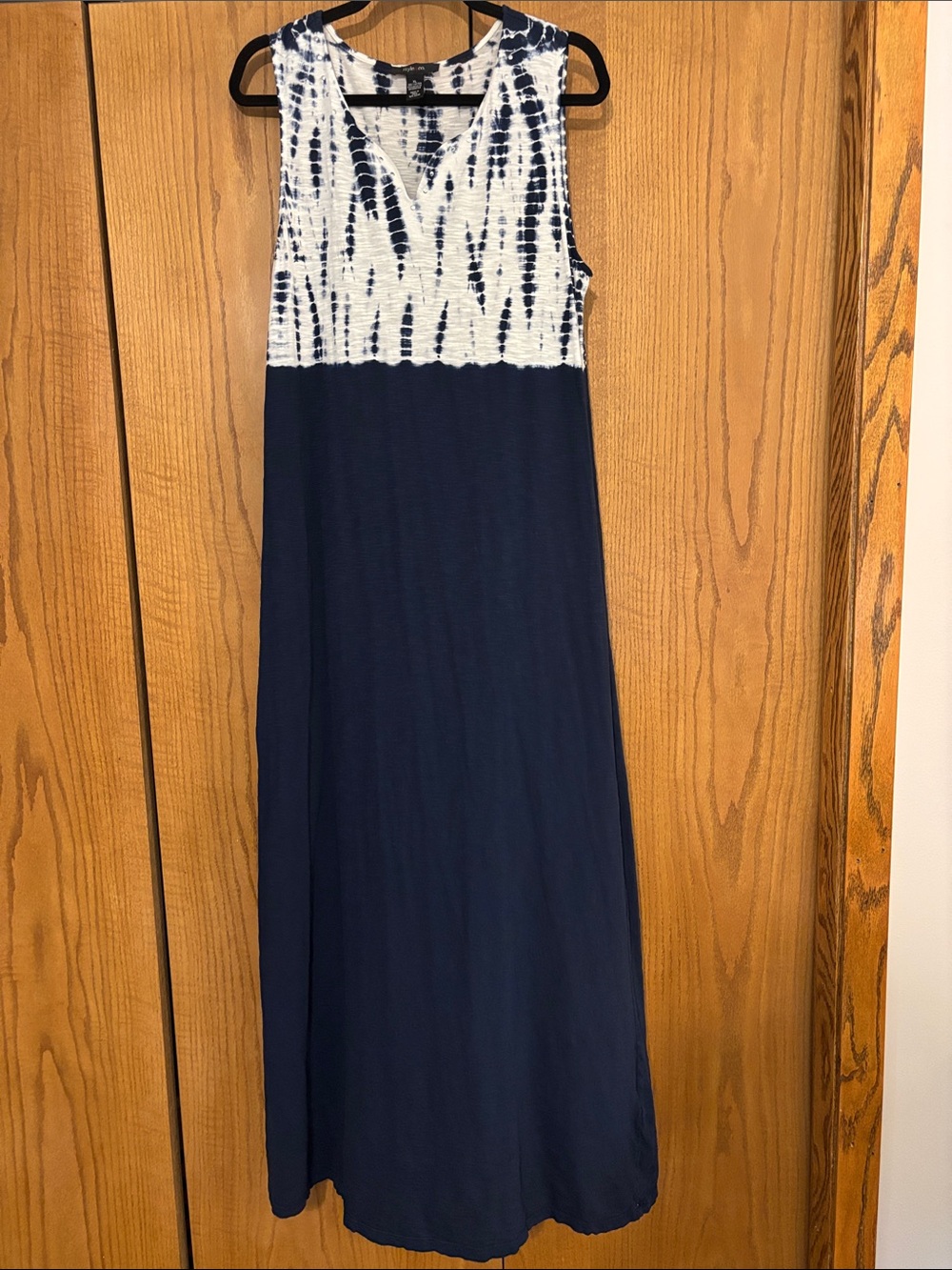 Style & Co. Navy and White Tie-Dye Bodice Maxi Dress